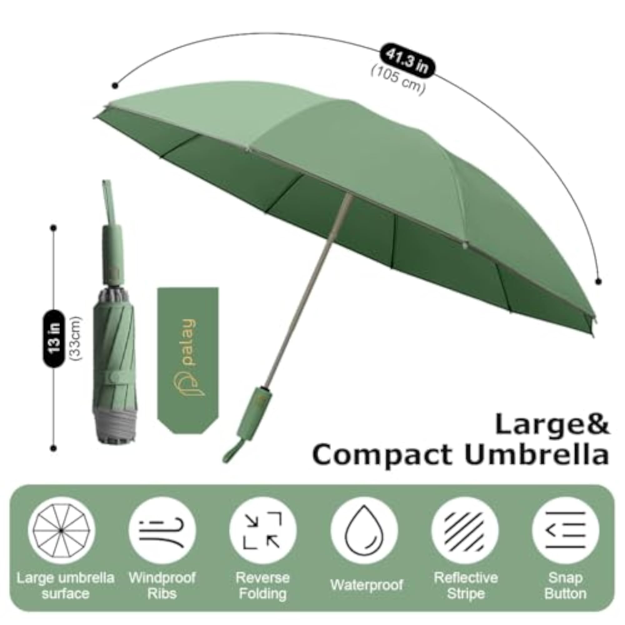 3 Fold Sun Umbrella, Travel Umbrella for Rain with Reflective Strip